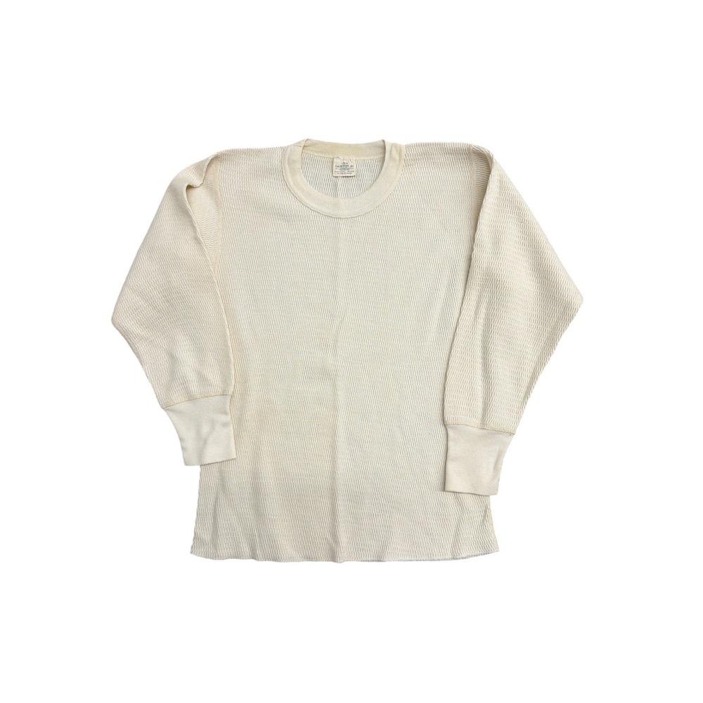Vintage Oakton‎ Ltd Thermal Shirt Mens Large Cream Waffle Knit Long Sleeve USA